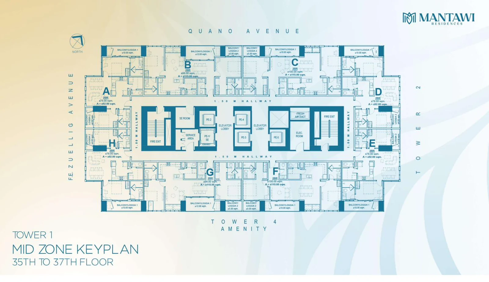 Mid Zone keyplan, 35th–37th floor, Mantawi Residences Tower 1