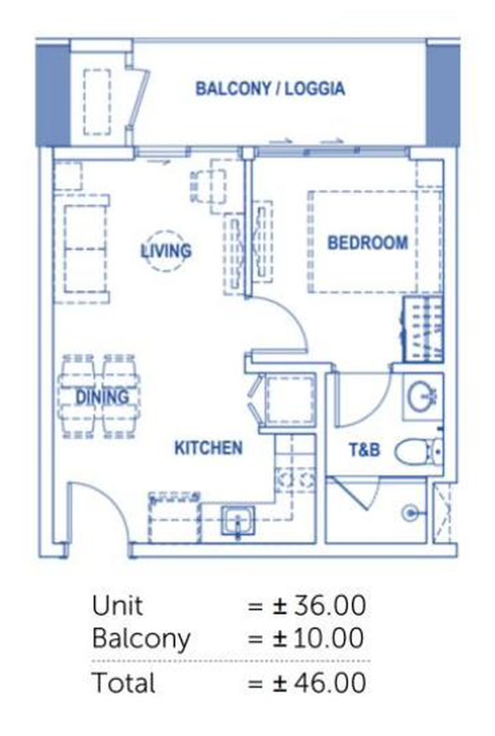 1 Bedroom Larger loggia floor plan, Mantawi Residences Tower 1
